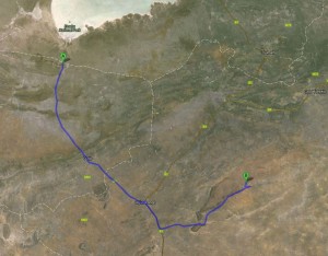 Route vom Etosha Nationalpark an den Waterberg